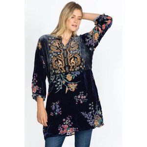 Johnny Was Bouquet Burnout Gweneth Navy Blue Dress Lined Floral Embroidery NEW